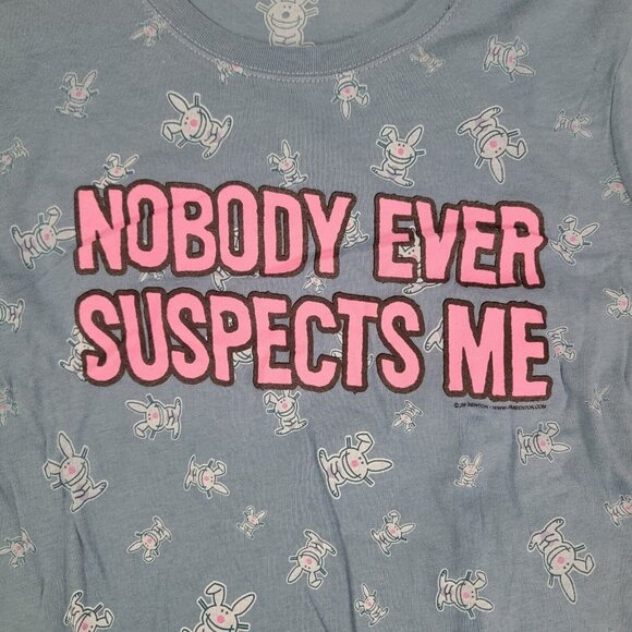 It's Happy Bunny Women's Shirt Short Sleeve Vintage Blue LARGE Nobody Suspects - Picture 2 of 6